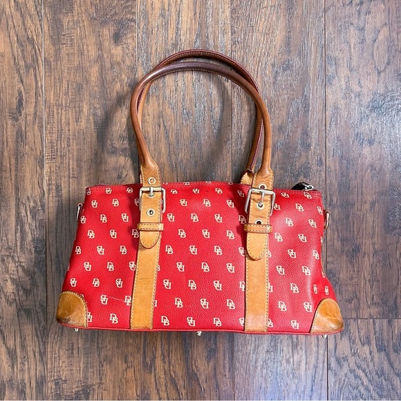 Dooney & Bourke • Domed Satchel purse bag Burning Red initials canvas wristlet - Picture 6 of 16